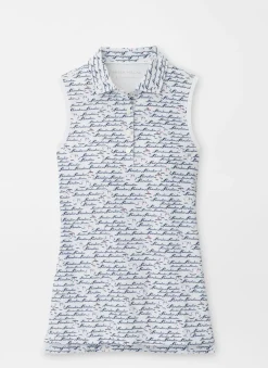 Banded Sport Mesh Birdie Print Sleeveless Button Polo