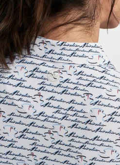Banded Sport Mesh Birdie Print Sleeveless Button Polo