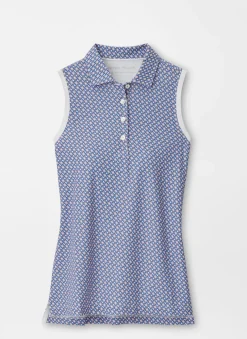 Banded Sport Mesh Links Print Sleeveless Button Polo