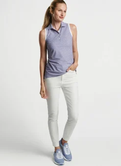 Banded Sport Mesh Links Print Sleeveless Button Polo