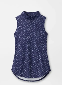 Scottie Tossed Paisley Print Sleeveless Mock Neck Shell